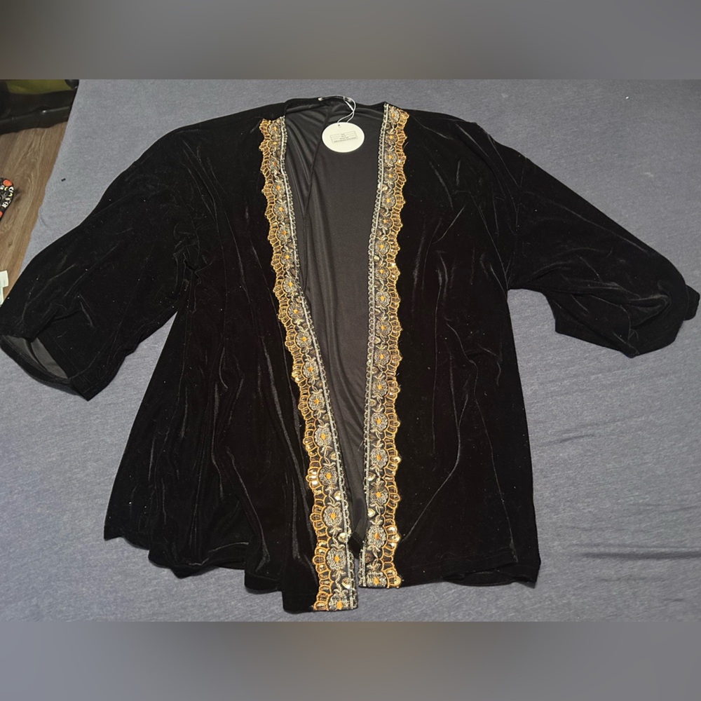 Elegant Black Velvet Jacket with Gold Trim